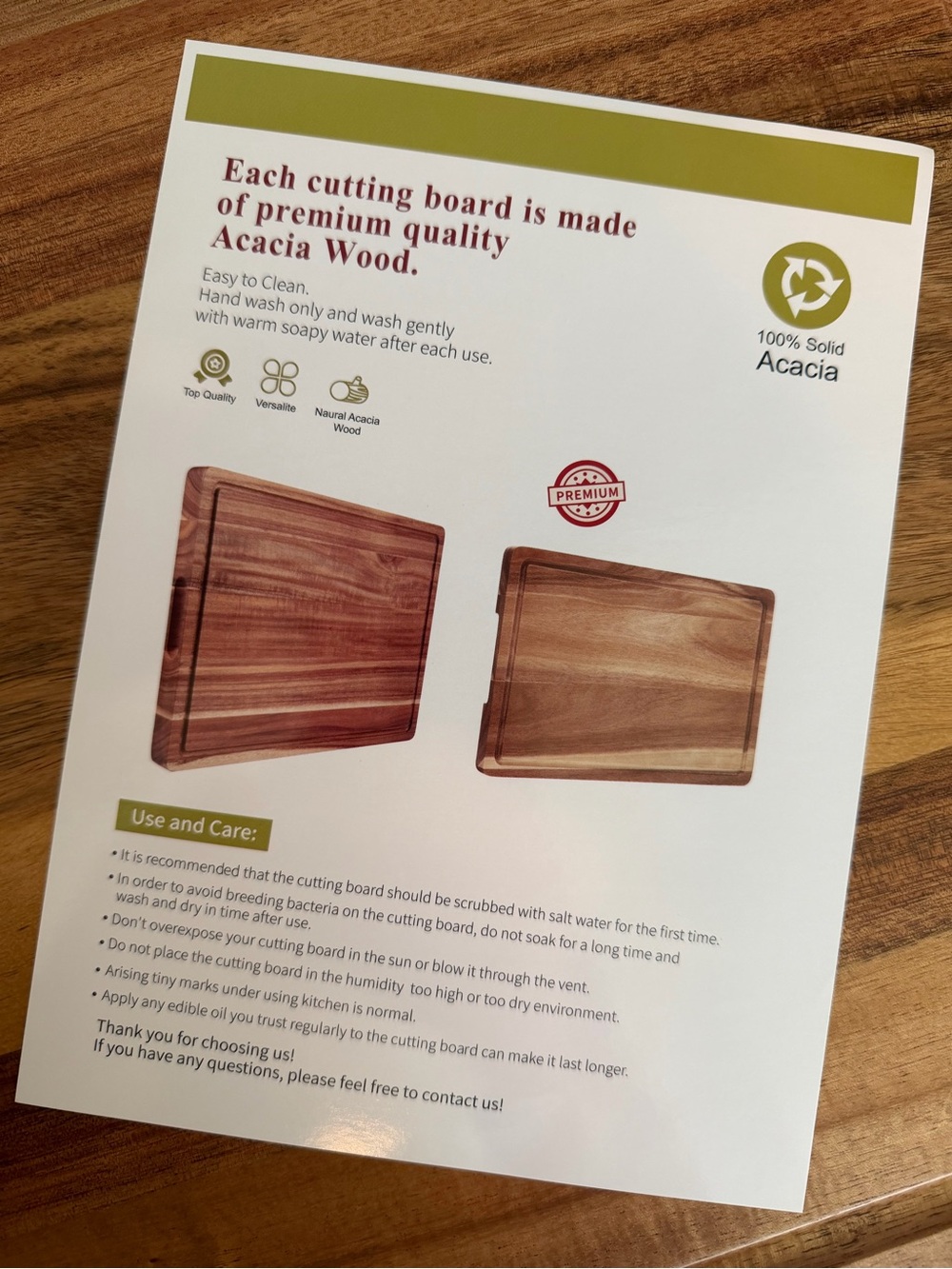 NWT Acacia Wood Cutting Board - Picture 3 of 3